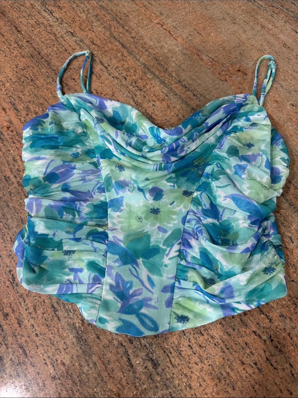 Women’s S | ASTR The Label | Floral Blue Green Cowl Neck Corset Top